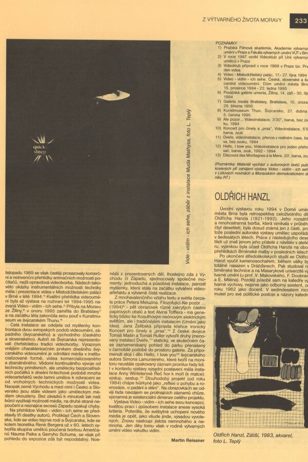 Jana Vránová, Oldřich Hanzl, Bulletin MG 52/1996, s. 233-234.